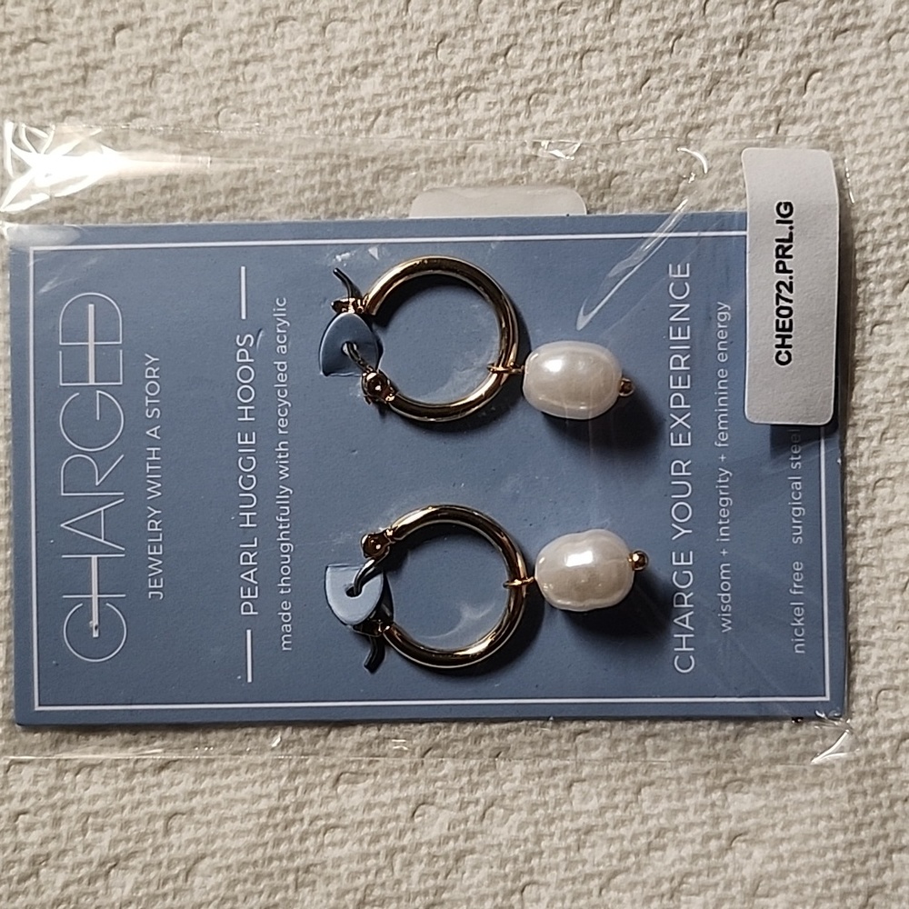 🎉HP🎉 Charged Jewelry Pearl Huggie Hoops - Picture 3 of 3